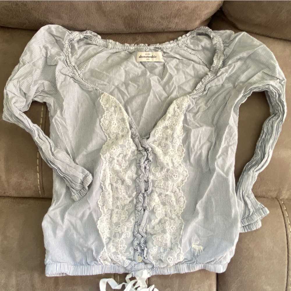 Abercrombie Kids Mid Tie Blue/White Stripped Blouse/Top